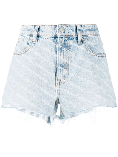 Alexander Wang Blue Printed Bite Logo Denim Shorts In Nude