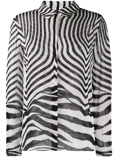 Shop Just Cavalli Semi-sheer Zebra Print Shirt In White