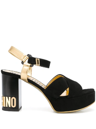 Shop Moschino Logo Heel Sandals In Black