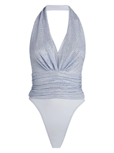 Shop Alexandre Vauthier Strassed Bodysuit In Blue