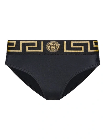 Shop Versace Logo Border Brief Bikini Bottoms Black