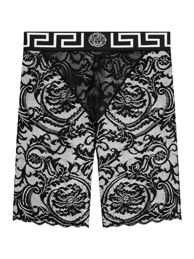 Shop Versace Greca Lace Shorts In Black