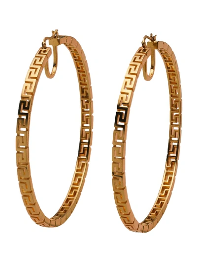 Shop Versace Greca Hoop Earrings In Gold