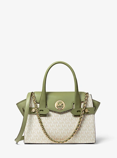 Michael Kors Green Carmen Small Saffiano Leather Belted Satchel at FORZIERI