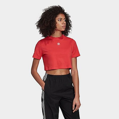 Shop Adidas Originals Adidas Women's Originals Trefoil Essentials Cropped T-shirt In Red