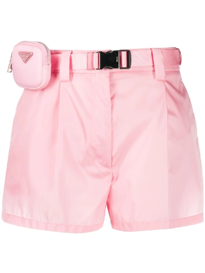 Shop Prada Pouch Belt Shorts In Pink