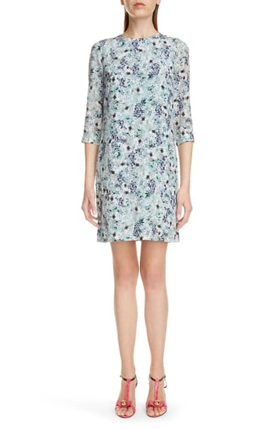 Shop Erdem Floral Print Silk Minidress In Teal Purple Multi