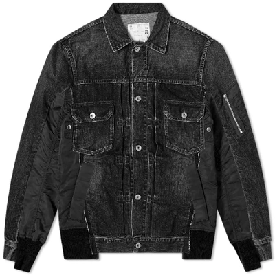 Shop Sacai Denim Ma-1 Jacket In Black