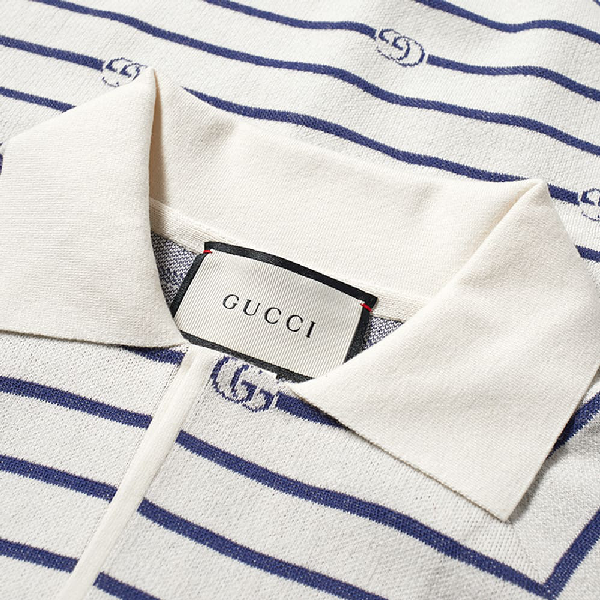 Gucci Gg Stripe Knitted Polo In White | ModeSens
