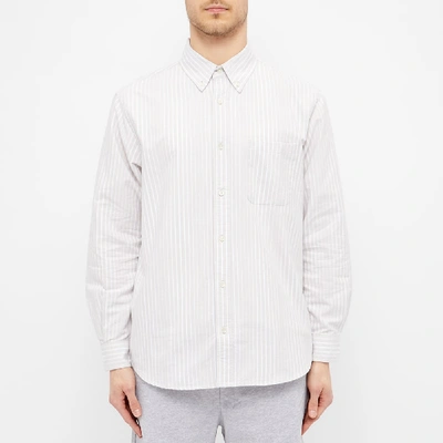 Shop Adsum Uneven Stripe Button Down Shirt In Grey