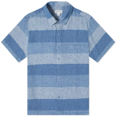 Shop Sunspel Short Sleeve Striped Shirt In Blue