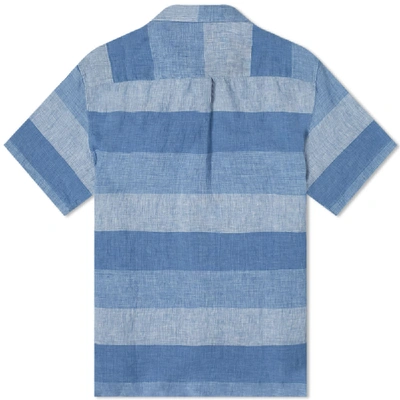 Shop Sunspel Short Sleeve Striped Shirt In Blue