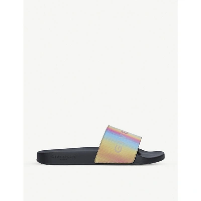 Shop Givenchy Iridescent Logo-print Rubber Sliders