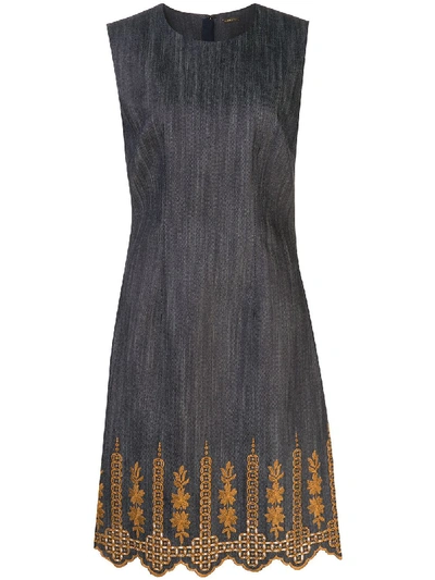 Shop Adam Lippes Embroidered Hem Dress In Blue