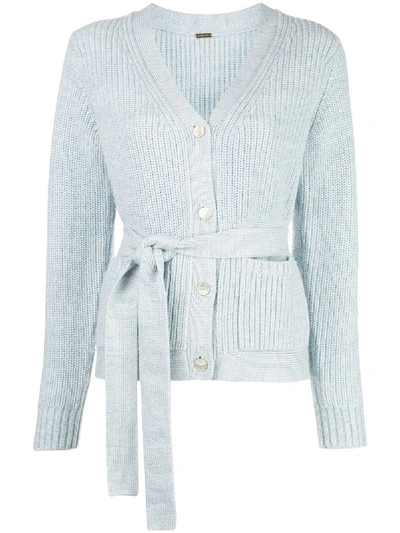 Shop Adam Lippes Belted V-neck Cardigan In Blue