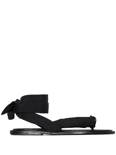 Shop Ganni Thong-strap Tie-strap Sandals In Black