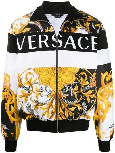 Shop Versace Mixed Print Zip Sweatshirt In Black