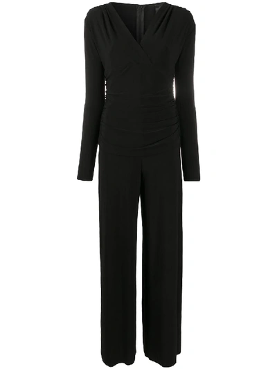 Shop Norma Kamali Gathered Wrap-front Jumpsuit In Black
