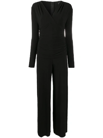 Norma Kamali Gathered Wrap-front Jumpsuit In Black