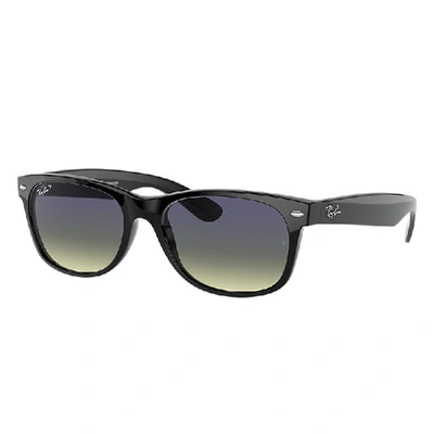 Ray Ban New Wayfarer @collection Sunglasses Black Frame Blue Lenses Polarized 55-18 In Black