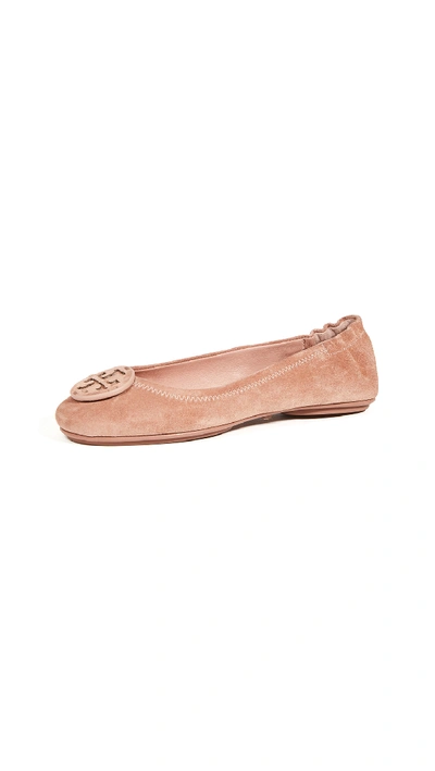 Shop Tory Burch Suede Minnie Travel Ballet Flats In Malva