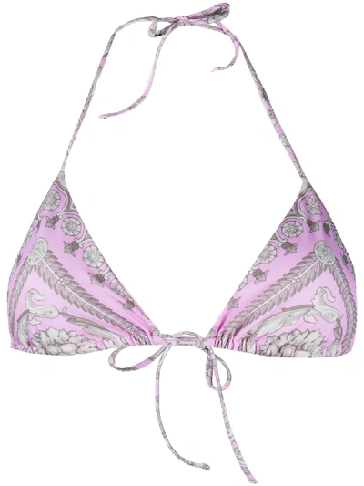 Shop Versace Barocco Print Bikini Top In Pink