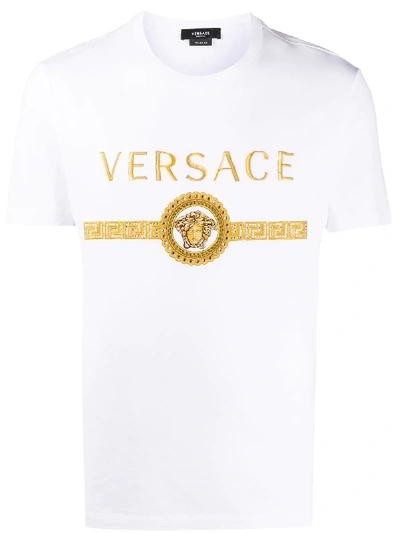 Shop Versace Medusa Head Logo Embroidered T-shirt In White