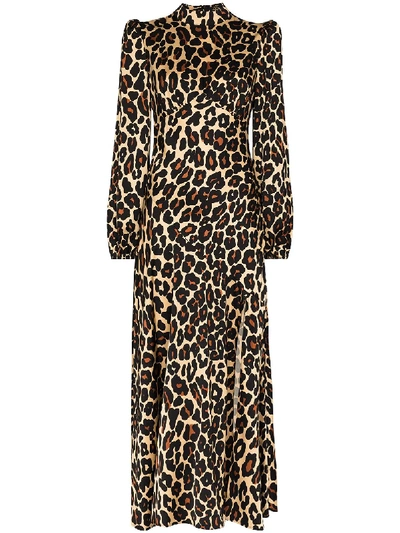 Shop De La Vali Clara Leopard-print Midi Dress In Black