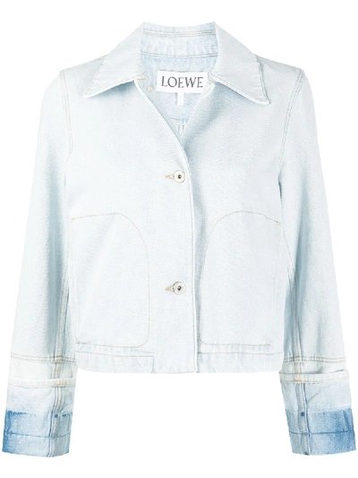 Shop Loewe Cropped Contrasting Cuffs Denim Jacket In Blue
