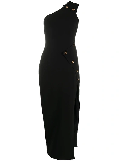 Shop Versace Medusa Motif One-shoulder Evening Dress In Black