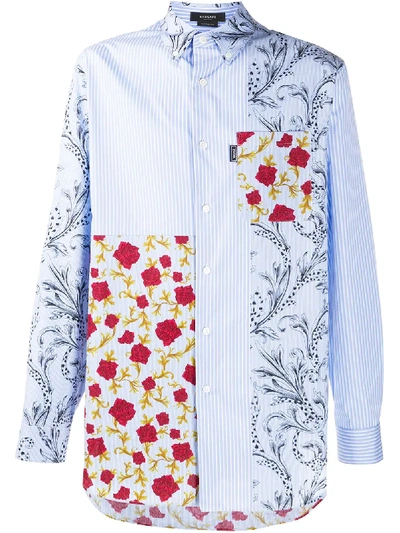 Shop Versace Mixed-print Long-sleeve Shirt In Blue