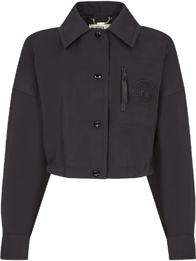 Shop Fendi Cropped Logo Patch Jacket In Black