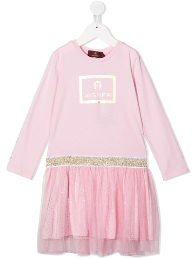 Shop Aigner Logo Print Tutu Dress In Pink