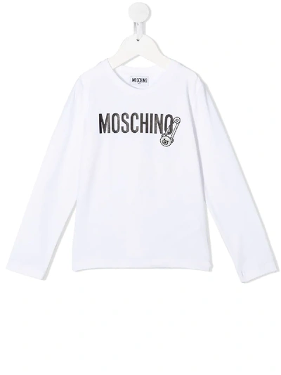 Shop Moschino Long-sleeve Logo T-shirt In White