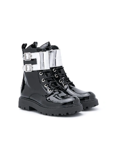 Shop Balmain Patent Leather Cargo Boots In Black