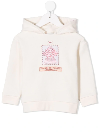 Shop Gucci Label-embroidered Long-sleeve Hoodie In Neutrals