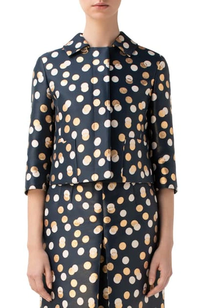 Shop Akris Punto Gold Leaf Dot Crop Jacket In Navy/ Gold/ Sake