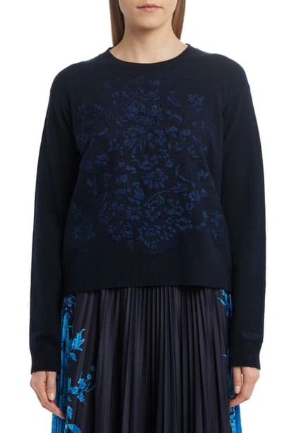 Shop Valentino Embroidered Delft Wool & Cashmere Sweater In Navy