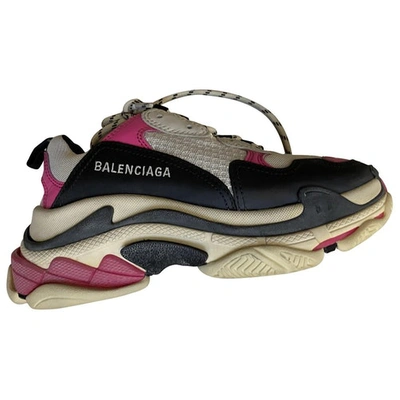 Pre-owned Balenciaga Triple S Pink Leather Trainers