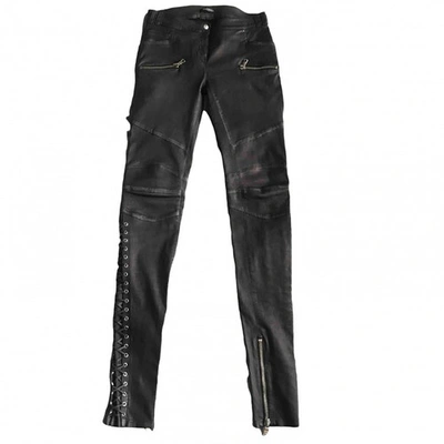 Pre-owned Balmain Anthracite Leather Trousers