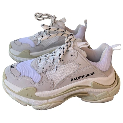 Pre-owned Balenciaga Triple S Ecru Leather Trainers