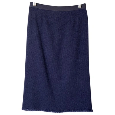 Pre-owned Moschino Tweed Mid-length Skirt In Navy