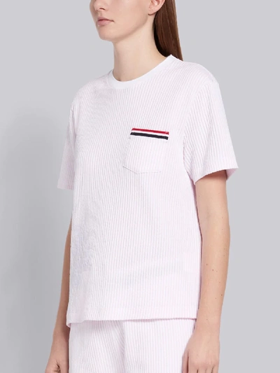 Shop Thom Browne Pink Cotton Seersucker Striped Pocket Short Sleeve Tee
