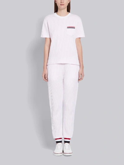 Shop Thom Browne Pink Cotton Seersucker Striped Pocket Short Sleeve Tee