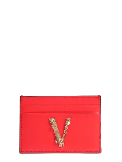 Shop Versace Card Holder With Virtus Logo In Rosso