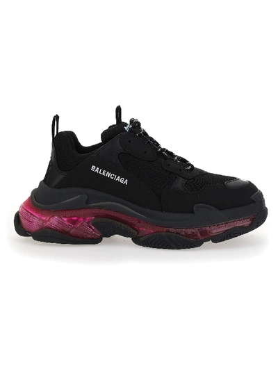 Shop Balenciaga Triple S Sneakers In Black/pink Neon
