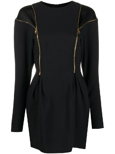 Shop Versace Zip-detail Fitted Mini Dress In Black