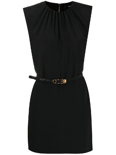 Shop Versace Belted Mini Dress In Black