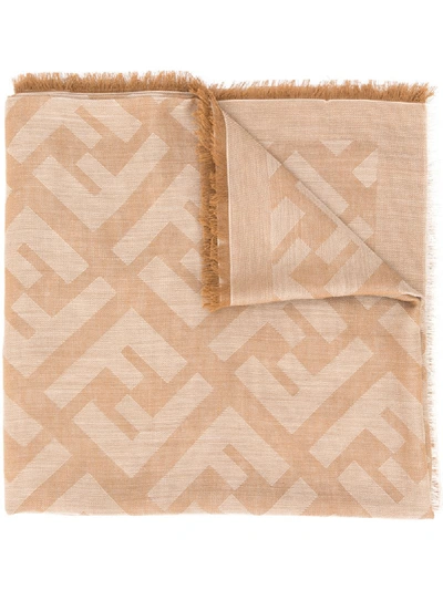 Shop Fendi Double F Logo Scarf In Neutrals