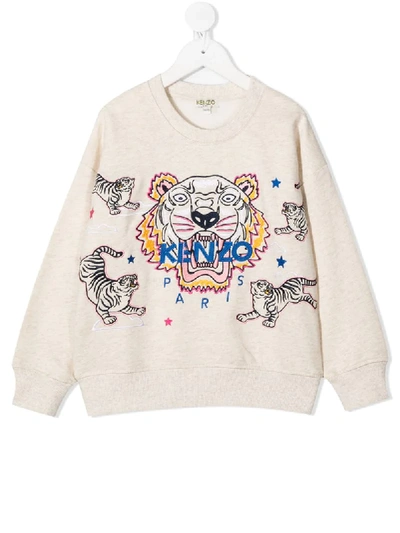 Shop Kenzo Tiger Embroidered Sweatshirt In Neutrals